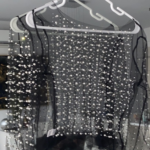 Mesh black top pearl & diamonds - Picture 2 of 4